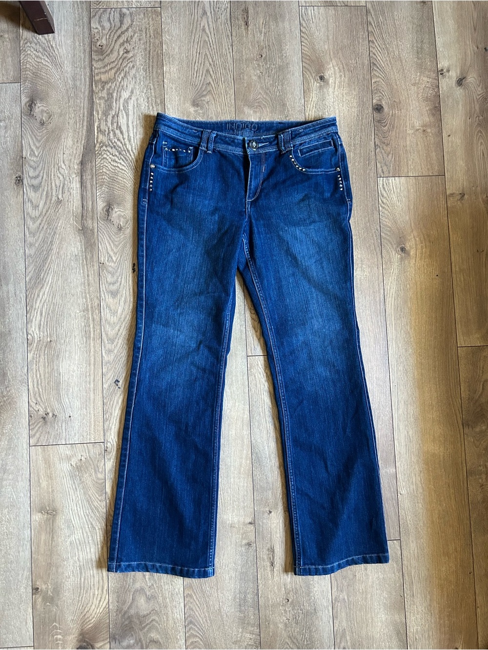 Indigo Dark Blue Jeans with Stud Accents